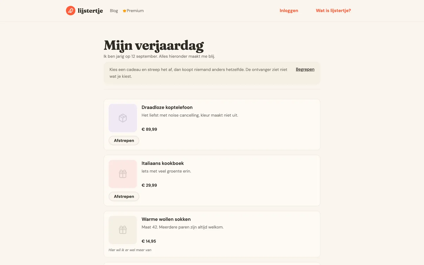 Een gedeeld verlanglijstje waarin niet elk cadeau een afstreepknop heeft