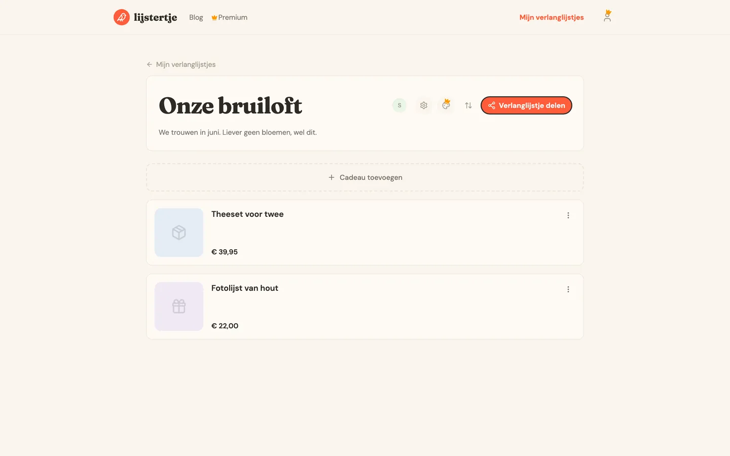De balk boven een verlanglijstje met de avatars van de medebewerkers